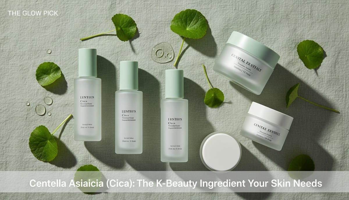Centella Asiatica Cica K-Beauty skincare products flatlay