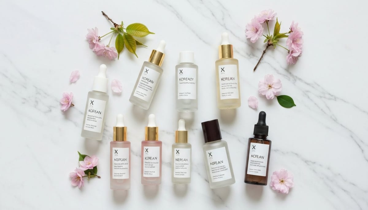 Korean skincare products arranged on white marble — guide to reading labels and ingredients