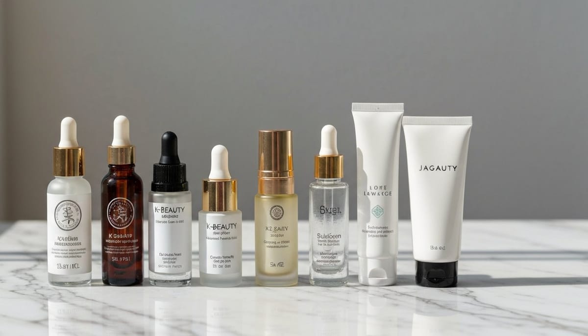 Korean skincare products flat lay for beginners