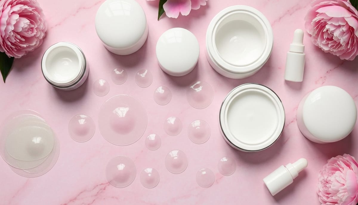 Korean hydrocolloid pimple patches flat lay — the acne dots celebrities like Justin Bieber wear