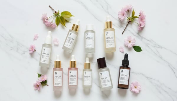 Korean skincare products arranged on white marble — guide to reading labels and ingredients