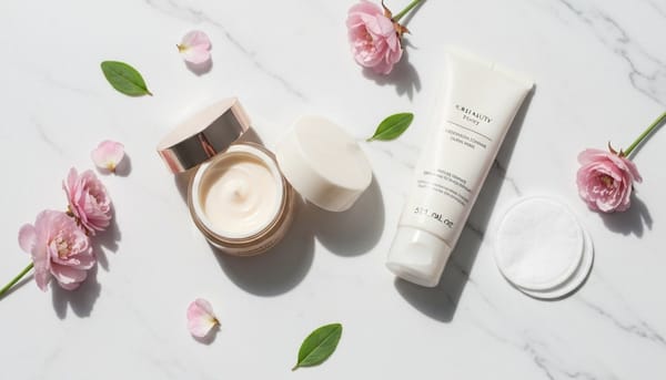 Korean double cleansing skincare products arranged on a clean white surface with soft natural lighting